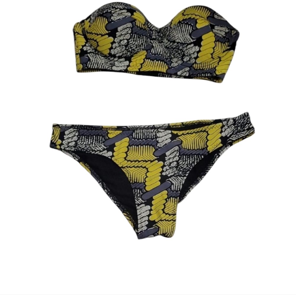 Red Carter Yellow and Black Strapless Bikini with Geometric Pattern - Picture 1 of 12
